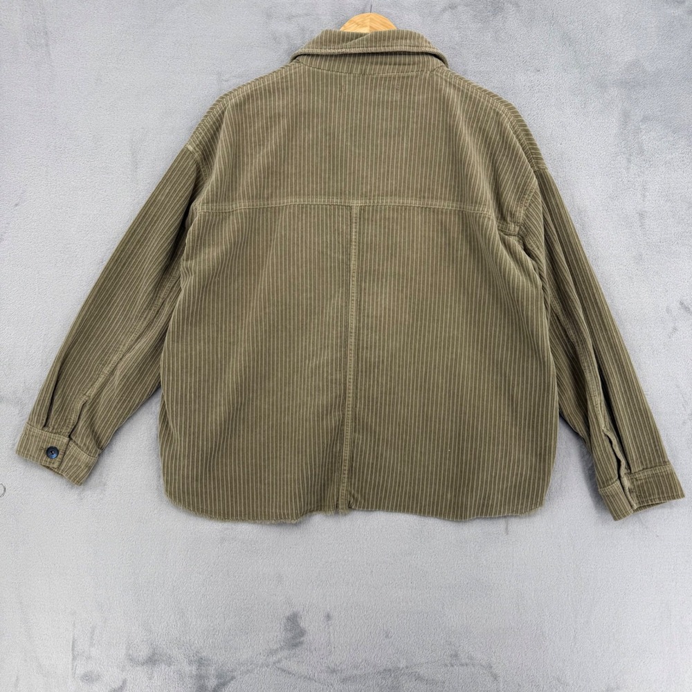 Zara Corduroy Shirt Jacket Olive Green Raw‎ Hem Shacket 100%Cotton Womens Size L - Picture 6 of 12